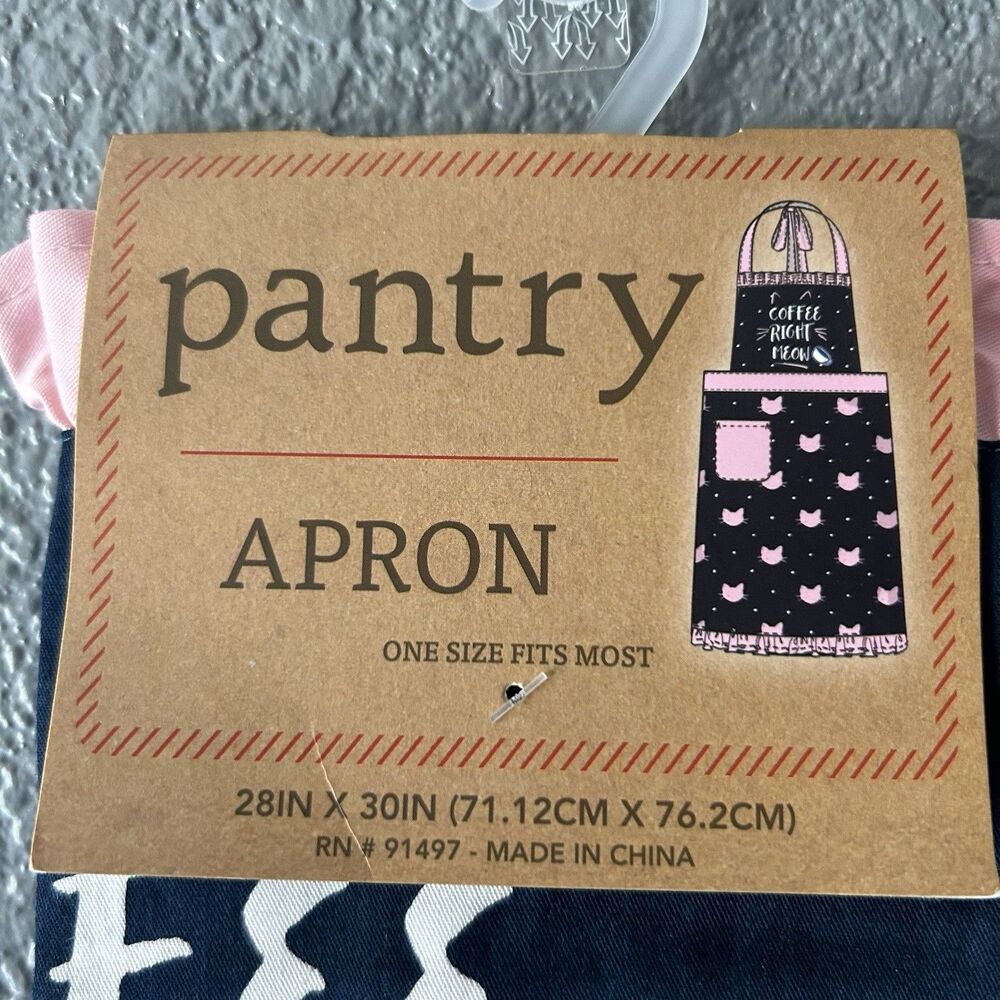 Coffee Right Meow Cat Navy Dot Apron with Pink Trim and Ties by Pantry